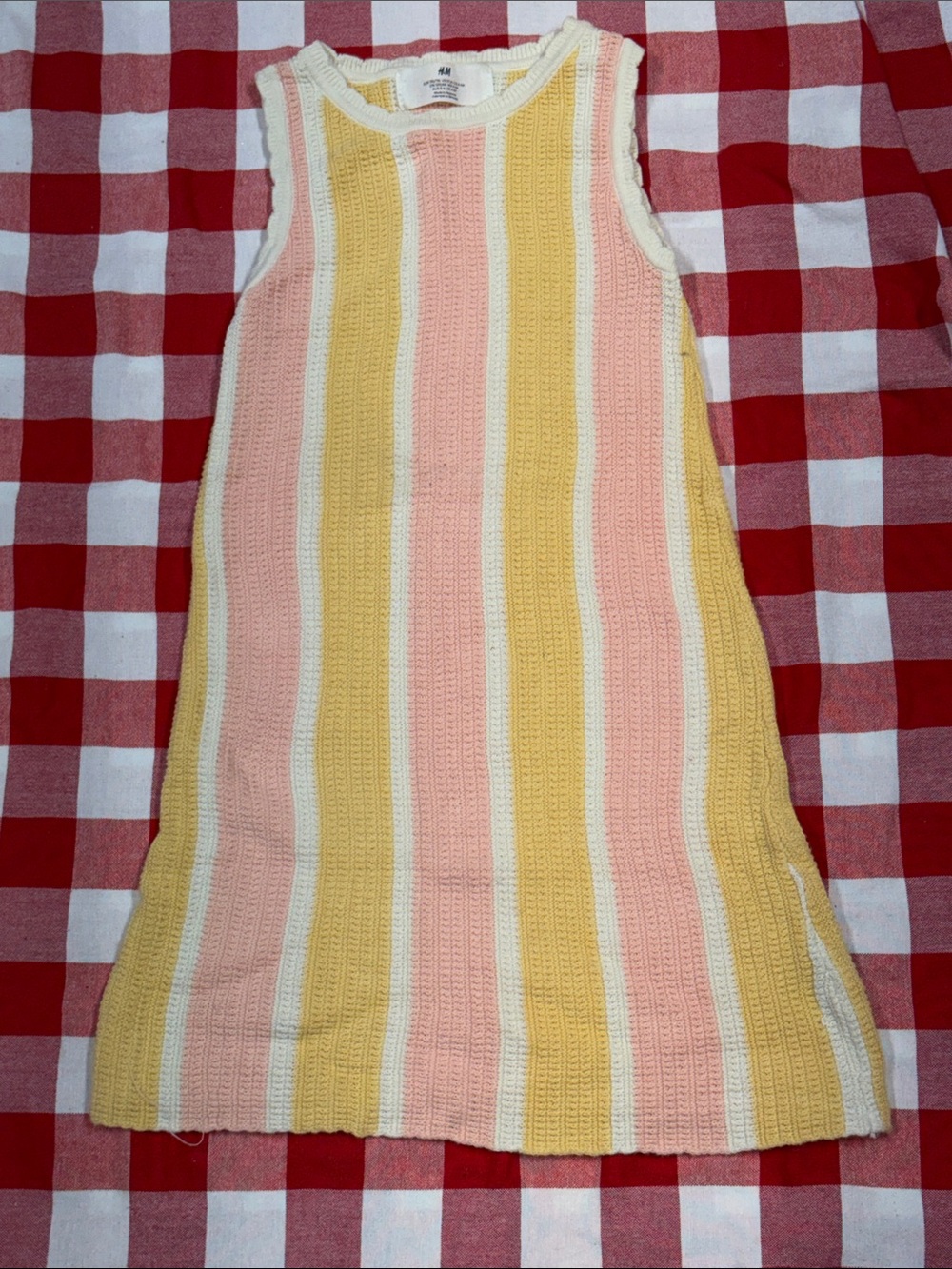 H&M Sleeveless Striped Knit Dress in Yellow, Pink, Cream